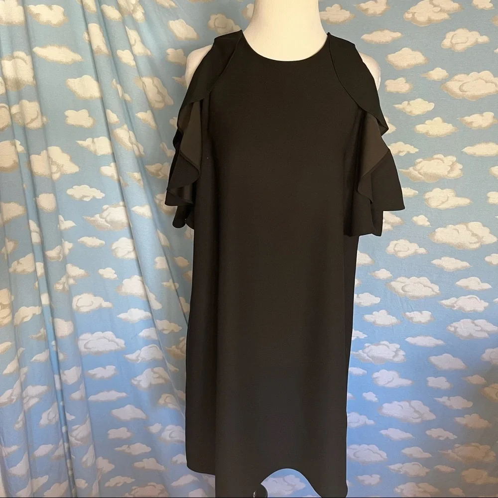 Kate Spade Cold Shoulder Ruffled Sleeveless Shift Dress Black‎ Small Y2K Prep
